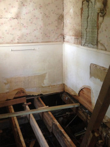 foundation crack repair in progress